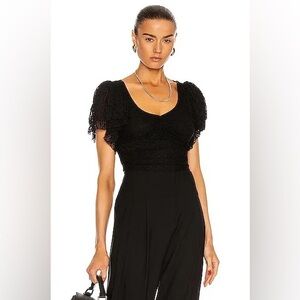 CINQ À SEPT Taylor Bodysuit Lace Ruffle Sleeve in Black Size Small